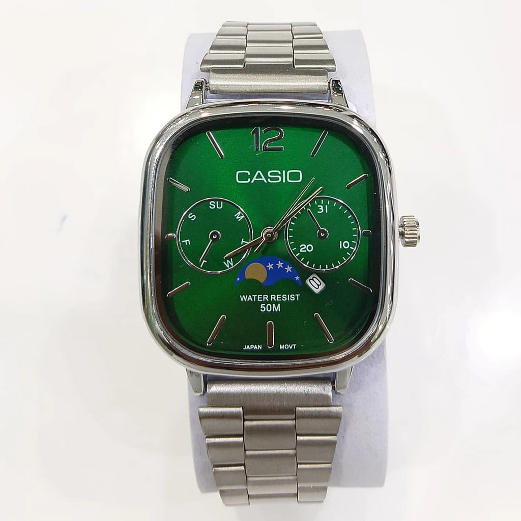 Cassiio Analog Men's Watch – Green Dial with Stainless Steel Strap, 50M Water Resistant ChronoMist