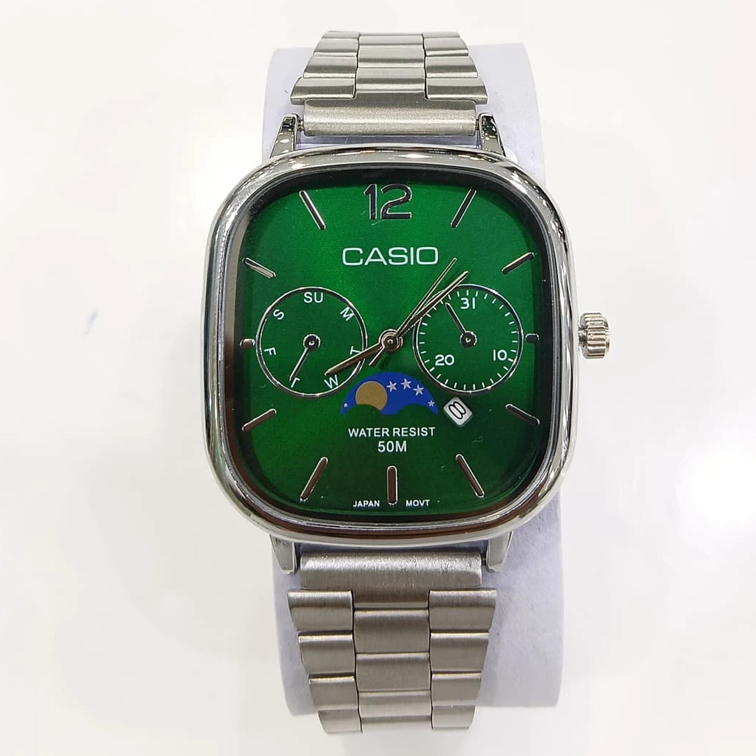 Cassiio Analog Men's Watch – Green Dial with Stainless Steel Strap, 50M Water Resistant ChronoMist