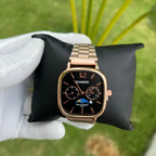 Cassiio Rose Gold Analog Watch with Black Dial – Moonphase, Day/Date Subdials, 50M Water Resistant ChronoMist