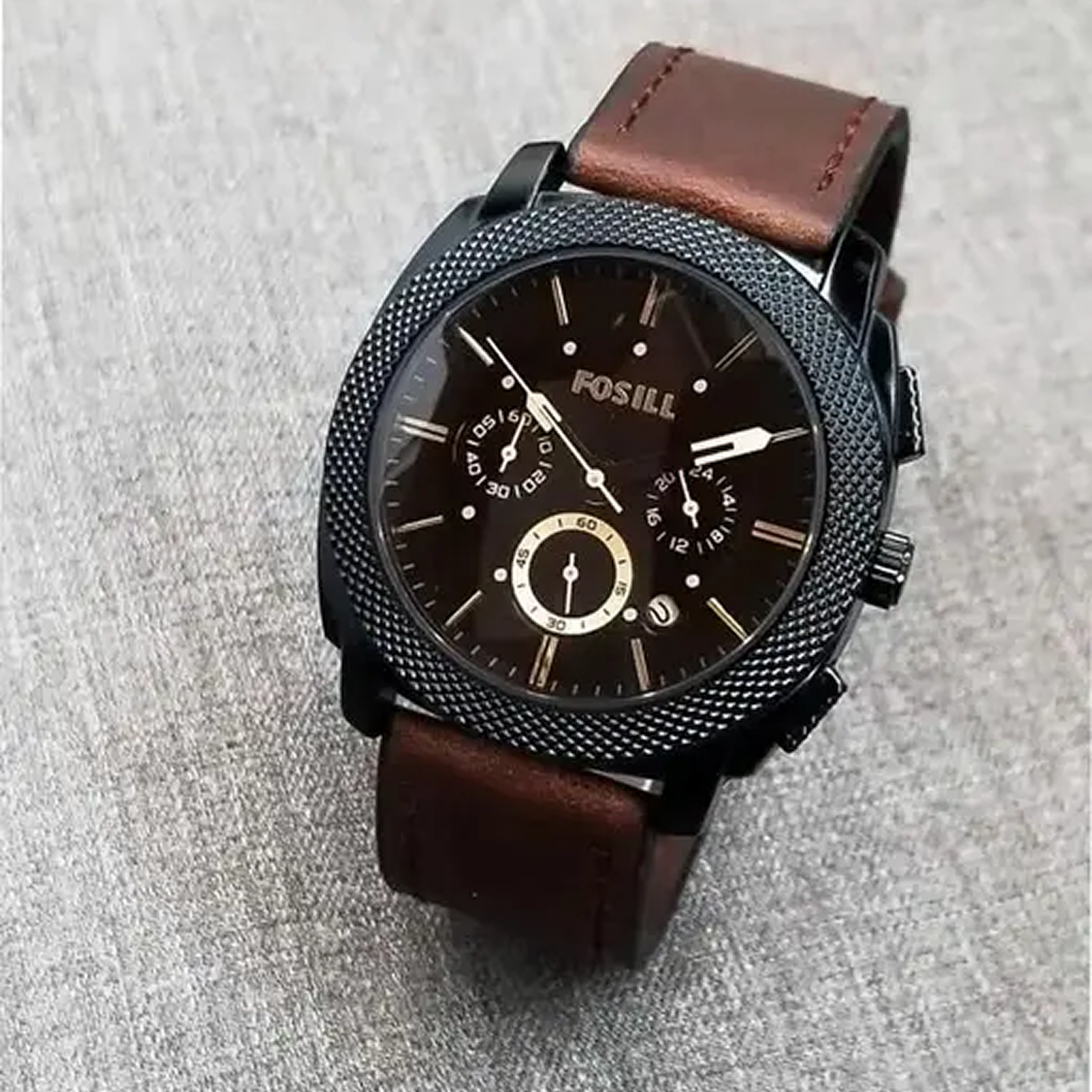 Foossiil Men's Chronograph Black Dial Watch with Brown Leather Strap ChronoMist