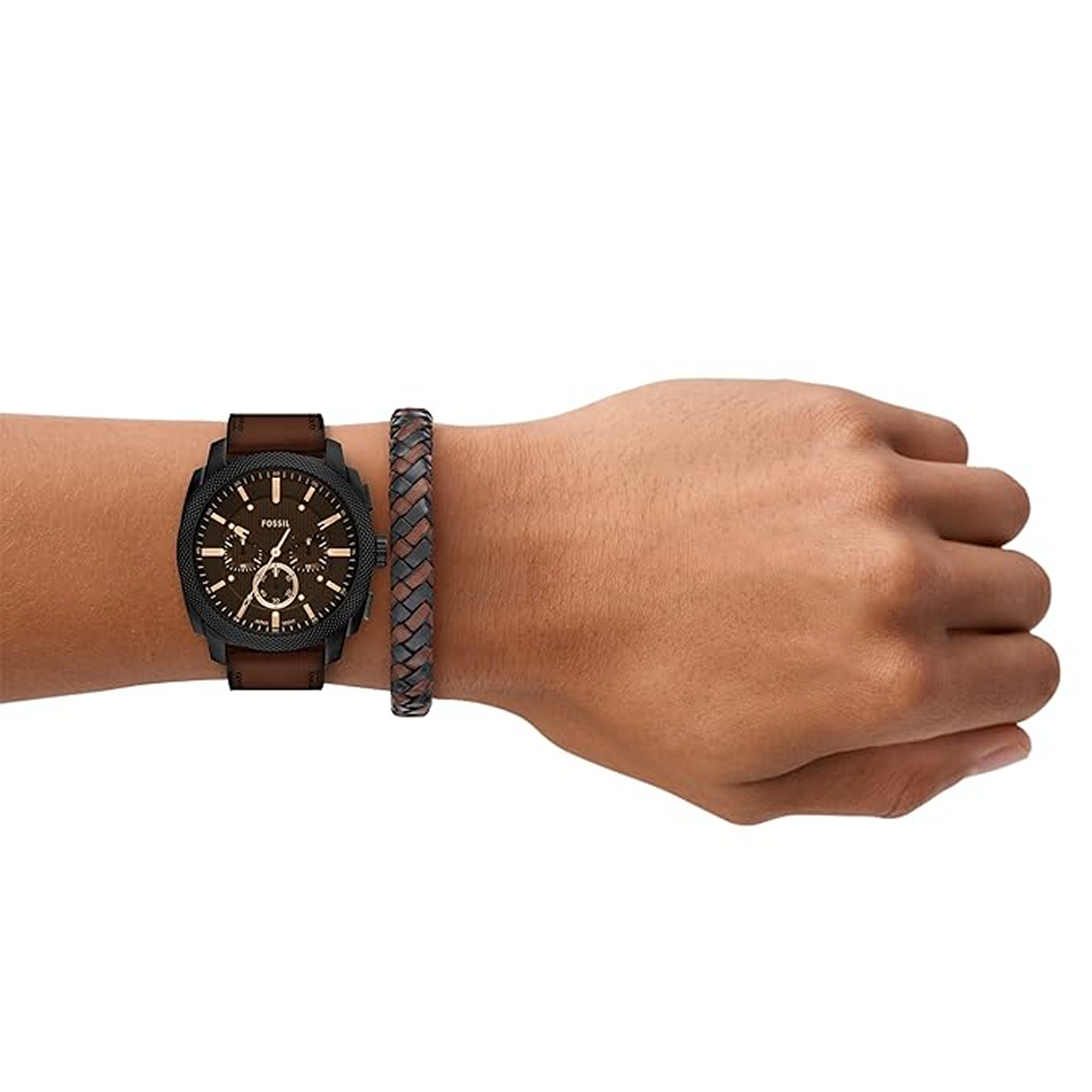 Foossiil Men's Chronograph Black Dial Watch with Brown Leather Strap ChronoMist