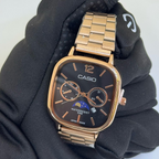 Cassiio Rose Gold Analog Watch with Black Dial – Moonphase, Day/Date Subdials, 50M Water Resistant ChronoMist