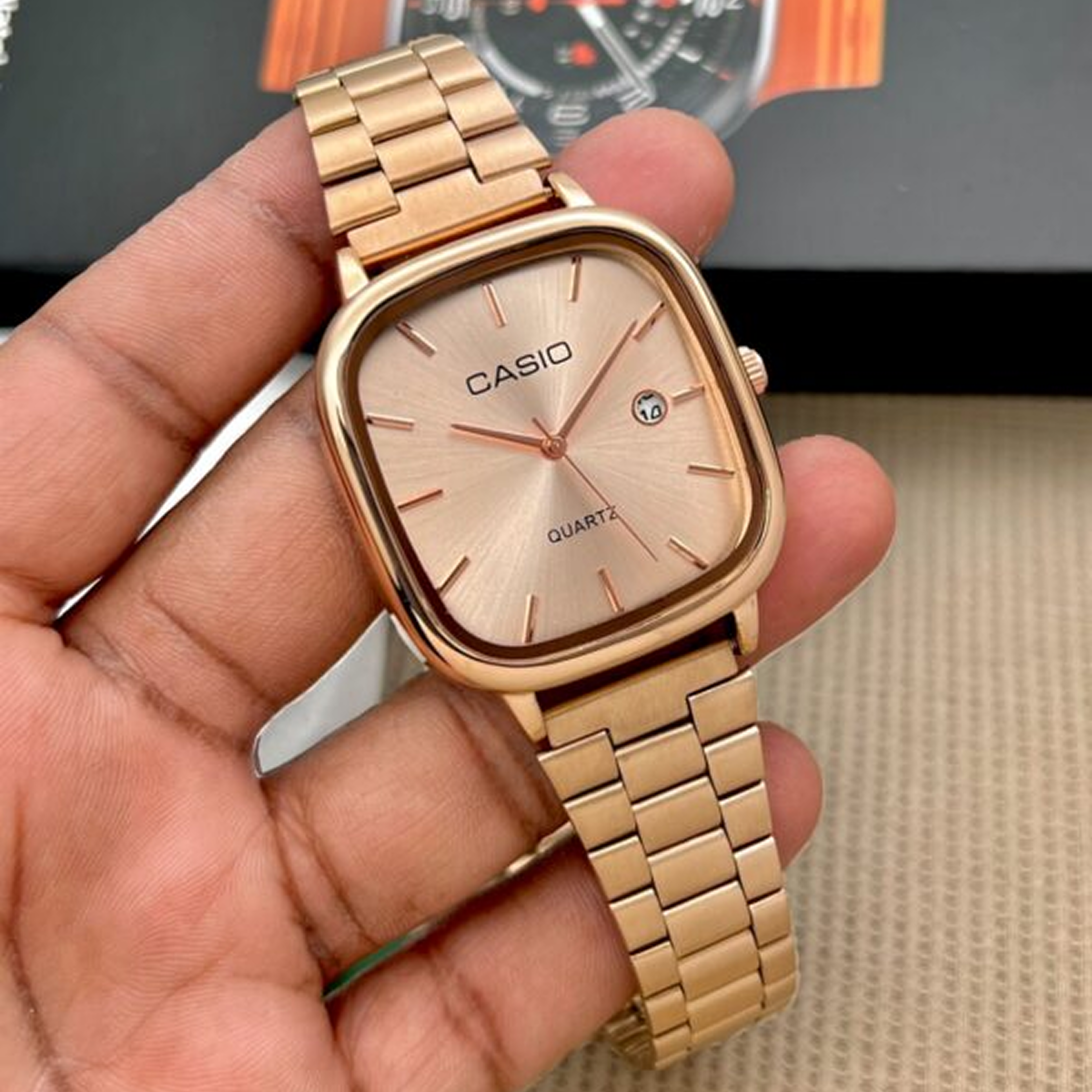 Cassiio Quartz Rose Gold Dial Square Watch – Classic Analog Design ChronoMist