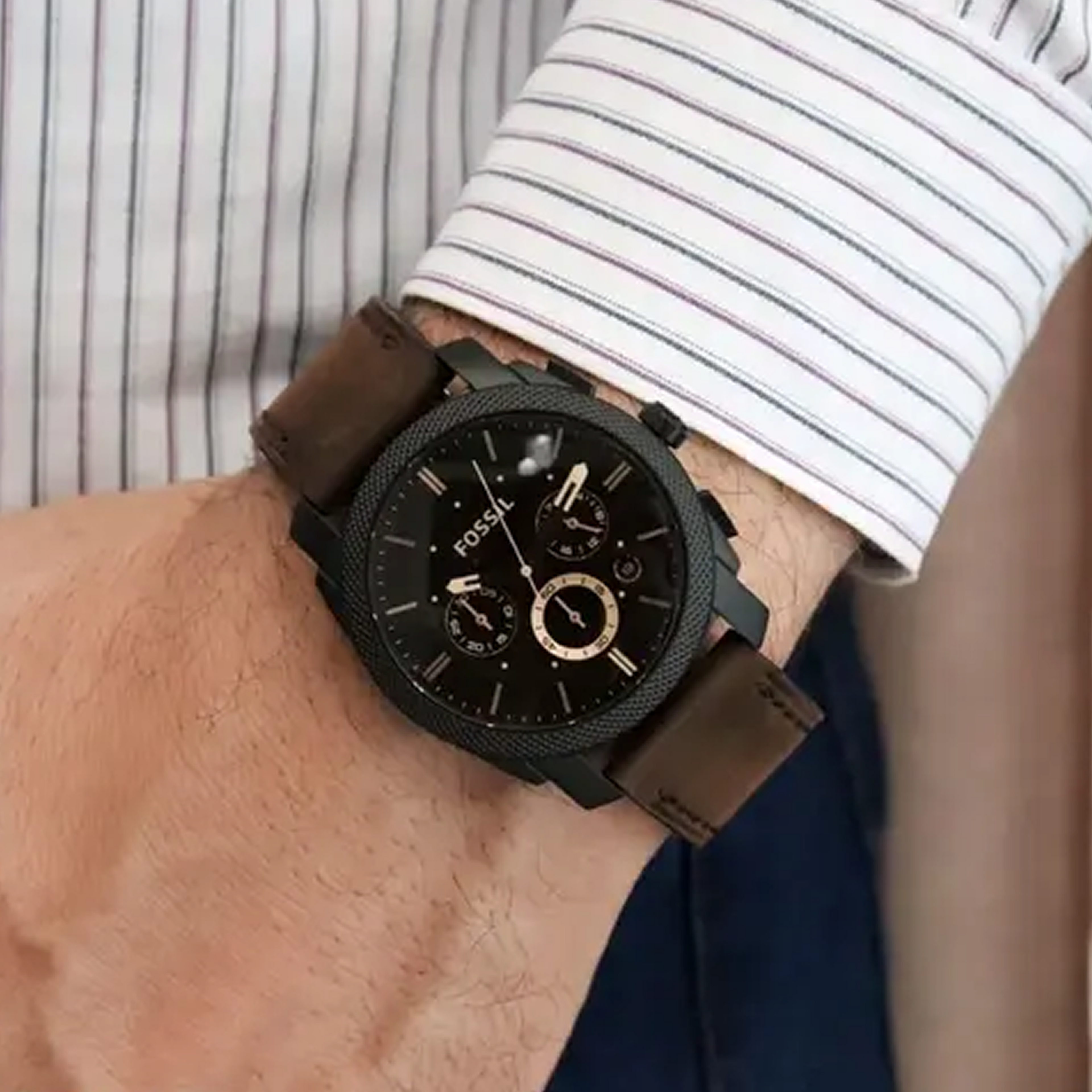 Foossiil Men's Chronograph Black Dial Watch with Brown Leather Strap ChronoMist