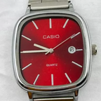 Cassio Quartz Watch Vintage Red Silver ChronoMist