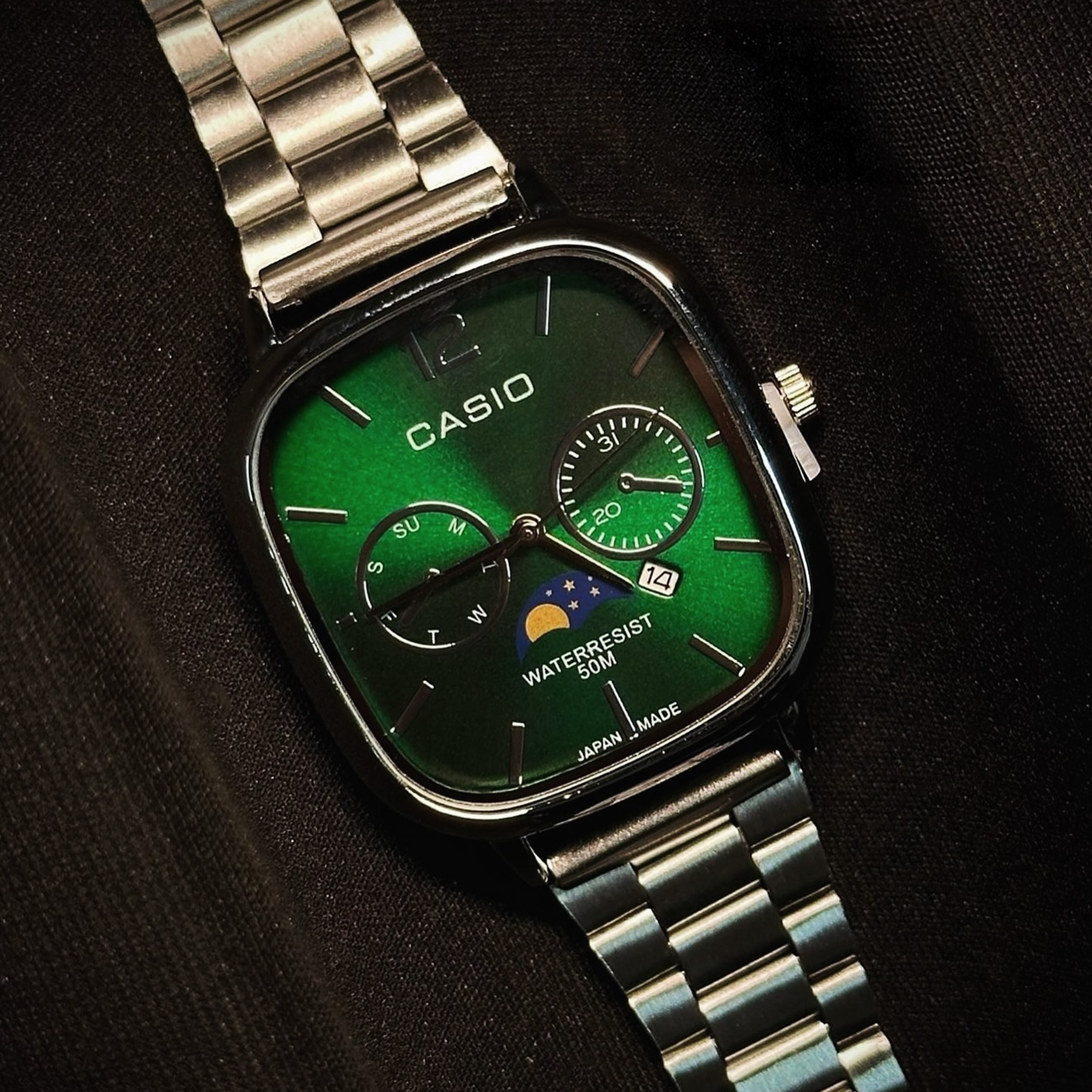 Cassiio Analog Men's Watch – Green Dial with Stainless Steel Strap, 50M Water Resistant ChronoMist