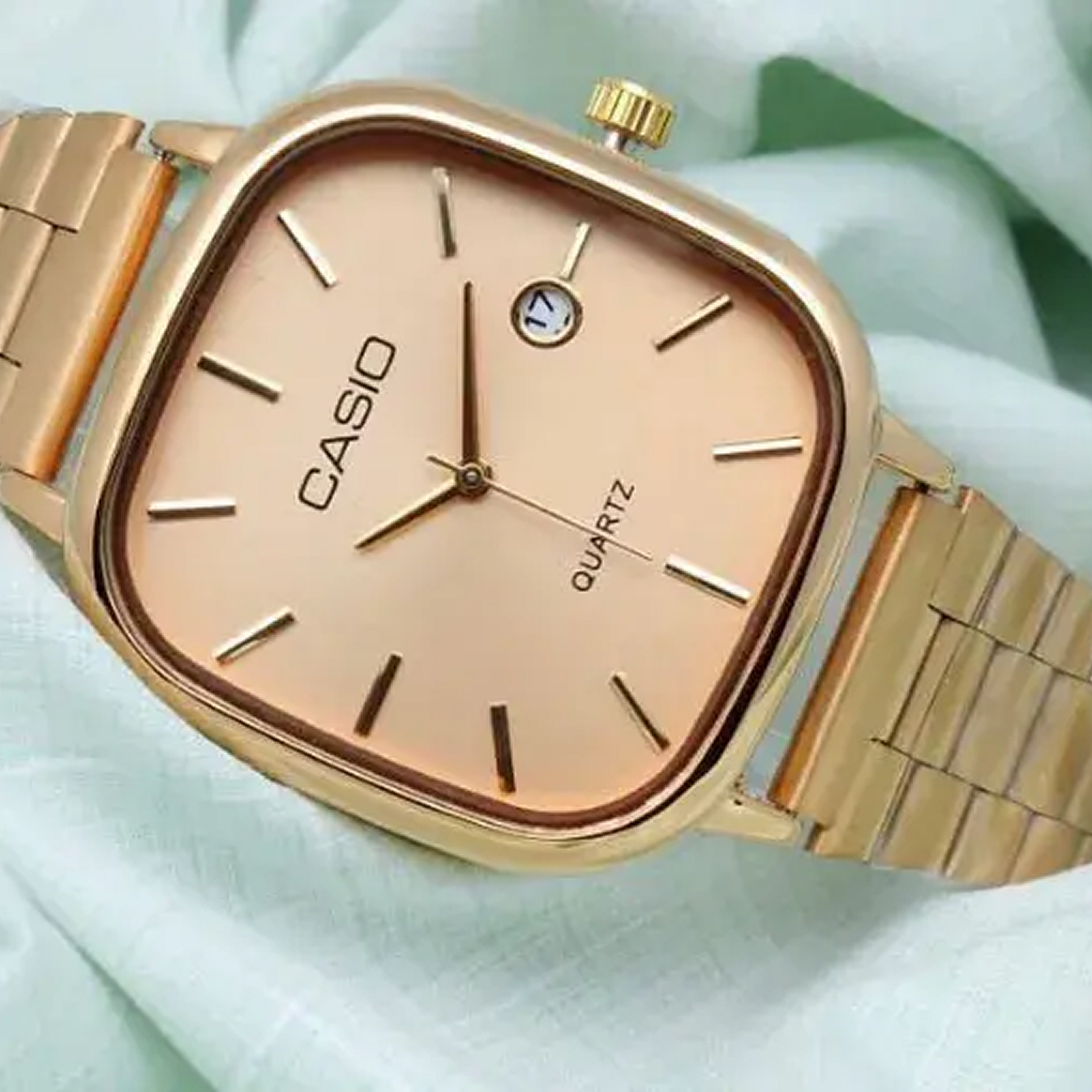 Cassiio Quartz Rose Gold Dial Square Watch – Classic Analog Design ChronoMist