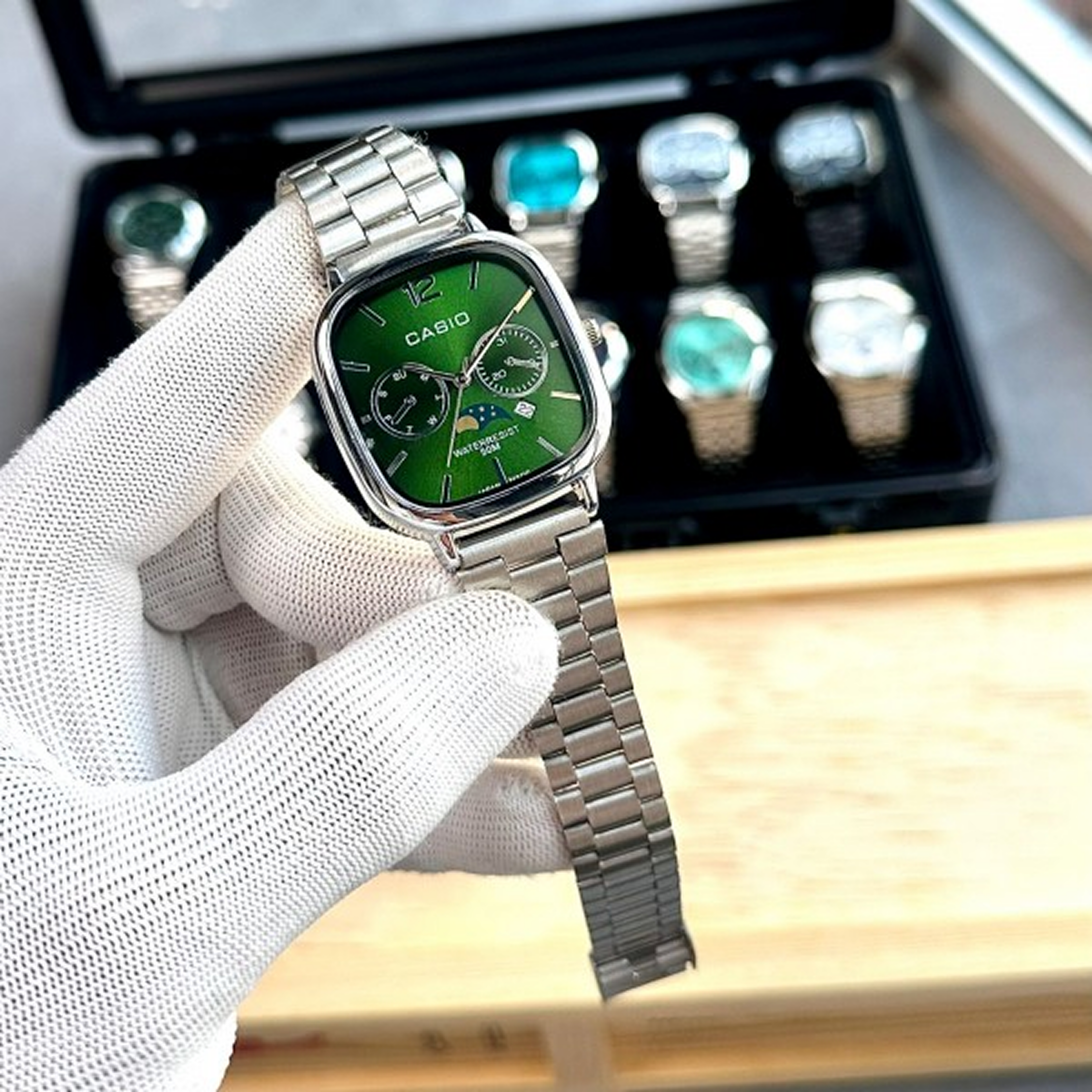 Cassiio Analog Men's Watch – Green Dial with Stainless Steel Strap, 50M Water Resistant ChronoMist